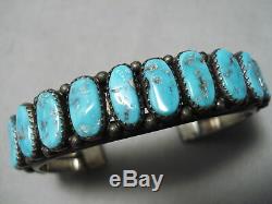 Magnificent Vintage Navajo Kingman Turquoise Sterling Silver Bracelet Old