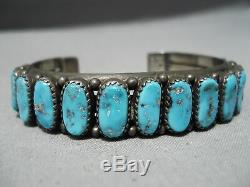 Magnificent Vintage Navajo Kingman Turquoise Sterling Silver Bracelet Old