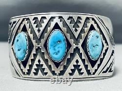 Magnificent Vintage Navajo Sleeping Turquoise Sterling Silver Bracelet