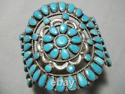 Magnificent Vintage Navajo Teardrop Turquoise Sterling Silver Bracelet Old