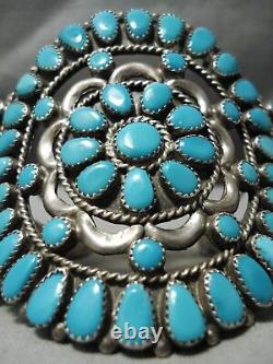 Magnificent Vintage Navajo Teardrop Turquoise Sterling Silver Bracelet Old