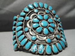 Magnificent Vintage Navajo Teardrop Turquoise Sterling Silver Bracelet Old