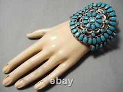 Magnificent Vintage Navajo Teardrop Turquoise Sterling Silver Bracelet Old