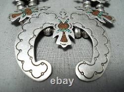 Magnificent Vintage Navajo Turquoise Sterling Silver Squash Blossom Necklace
