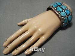 Marie Thompson Vintage Navajo Sterling Silver Deepset Turquoise Bracelet