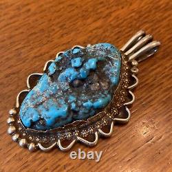 Massive HG Navajo Vintage Nugget Sea Foam Turquoise Pendant Sterling Silver B