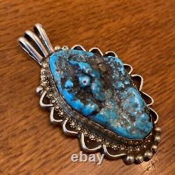 Massive HG Navajo Vintage Nugget Sea Foam Turquoise Pendant Sterling Silver B