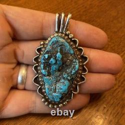 Massive HG Navajo Vintage Nugget Sea Foam Turquoise Pendant Sterling Silver B