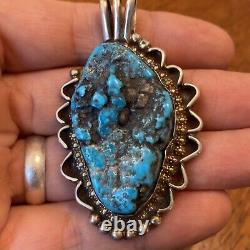 Massive HG Navajo Vintage Nugget Sea Foam Turquoise Pendant Sterling Silver B