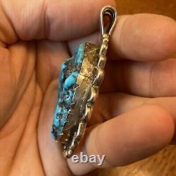 Massive HG Navajo Vintage Nugget Sea Foam Turquoise Pendant Sterling Silver B