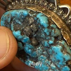 Massive HG Navajo Vintage Nugget Sea Foam Turquoise Pendant Sterling Silver B