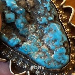 Massive HG Navajo Vintage Nugget Sea Foam Turquoise Pendant Sterling Silver B