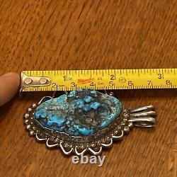 Massive HG Navajo Vintage Nugget Sea Foam Turquoise Pendant Sterling Silver B