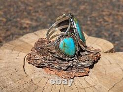 Massive Vintage Navajo Cuff Turquoise Bracelet 135 grams Leander Nez Signed Sz 7