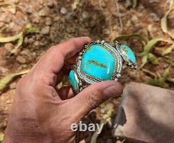 Massive Vintage Navajo Cuff Turquoise Bracelet 135 grams Leander Nez Signed Sz 7