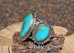 Massive Vintage Navajo Cuff Turquoise Bracelet 135 grams Leander Nez Signed Sz 7