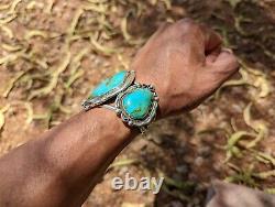 Massive Vintage Navajo Cuff Turquoise Bracelet 135 grams Leander Nez Signed Sz 7