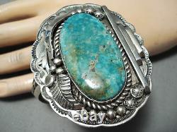 Massive Vintage Navajo Pilot Mountain Turquoise Sterling Silver Bracelet