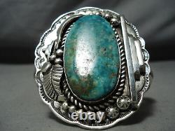 Massive Vintage Navajo Pilot Mountain Turquoise Sterling Silver Bracelet