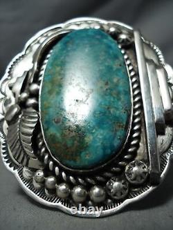 Massive Vintage Navajo Pilot Mountain Turquoise Sterling Silver Bracelet