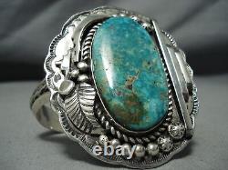 Massive Vintage Navajo Pilot Mountain Turquoise Sterling Silver Bracelet