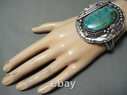 Massive Vintage Navajo Pilot Mountain Turquoise Sterling Silver Bracelet