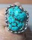 Men'S Old Navajo Turquoise Ring Handmade Size 9-10 Signed Alva & Sterling