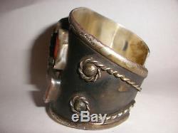 Men`s Massive Vintage Sterling Silver turquoise coral cuff bracelet Kay Johnson