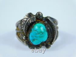 Men's Old Pawn Vintage Navajo Sterling Silver Turquoise Heavy Ring Size 14