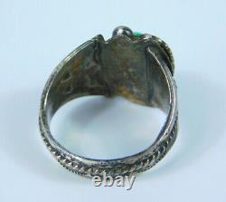 Men's Old Pawn Vintage Navajo Sterling Silver Turquoise Heavy Ring Size 14