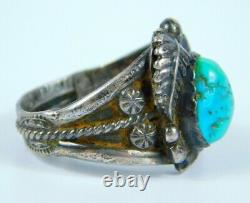 Men's Old Pawn Vintage Navajo Sterling Silver Turquoise Heavy Ring Size 14