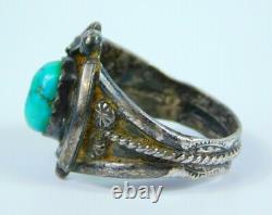 Men's Old Pawn Vintage Navajo Sterling Silver Turquoise Heavy Ring Size 14