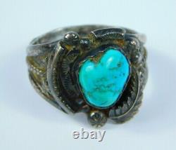 Men's Old Pawn Vintage Navajo Sterling Silver Turquoise Heavy Ring Size 14