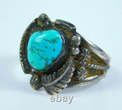 Men's Old Pawn Vintage Navajo Sterling Silver Turquoise Heavy Ring Size 14