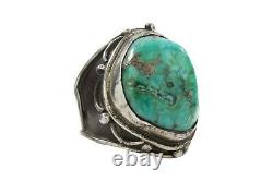 Men's Old Pawn Vintage Navajo Sterling Silver Turquoise Heavy Ring Size10 #M03