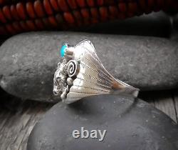 Men's Vintage Navajo Sterling Silver Coral Turquoise Buffalo Ring Size 11.75