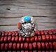 Men's Vintage Navajo Sterling Silver Coral Turquoise Buffalo Ring Size 12