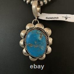Mens Navajo Pearl Sterling Silver Blue KINGMAN Turquoise Necklace Pendant 00905