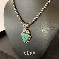 Mens Navajo Pearls Sterling Silver Blue PM Turquoise Necklace Pendant Gift 11138