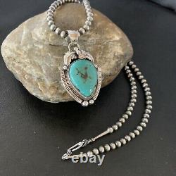 Mens Navajo Pearls Sterling Silver Blue PM Turquoise Necklace Pendant Gift 11138