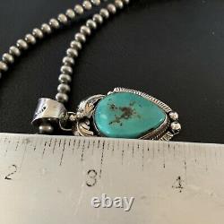 Mens Navajo Pearls Sterling Silver Blue PM Turquoise Necklace Pendant Gift 11138
