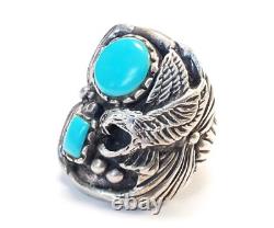 Mens Turquoise Ring Vintage Navajo Mens Ring Large Biker Eagle Ring Size 10
