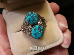 Mens Vintage Navajo Kingman Turquoise Sterling Silver Ring Size 10.5