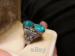 Mens Vintage Navajo Kingman Turquoise Sterling Silver Ring Size 10.5