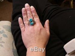 Mens Vintage Navajo Kingman Turquoise Sterling Silver Ring Size 10.5