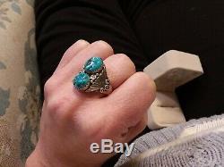 Mens Vintage Navajo Kingman Turquoise Sterling Silver Ring Size 10.5