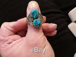 Mens Vintage Navajo Kingman Turquoise Sterling Silver Ring Size 10.5