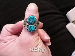 Mens Vintage Navajo Kingman Turquoise Sterling Silver Ring Size 10.5