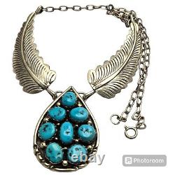 Mesmerizing VINTAGE NAVAJO Kingman TURQUOISE CLUSTER STERLING SILVER NECKLACE