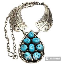 Mesmerizing VINTAGE NAVAJO Kingman TURQUOISE CLUSTER STERLING SILVER NECKLACE